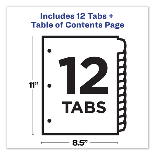 Picture of Customizable TOC Ready Index Multicolor Tab Dividers, 12-Tab, 1 to 12, 11 x 8.5, White, Contemporary Color Tabs, 1 Set