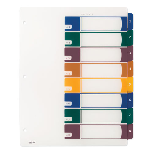 Picture of Customizable Table of Contents Ready Index Dividers with Multicolor Tabs, 8-Tab, 1 to 8, 11 x 8.5, Translucent, 1 Set