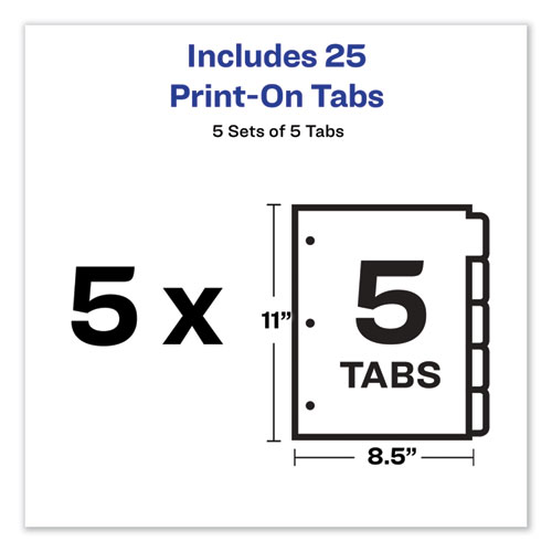 Picture of Customizable Print-On Dividers, 3-Hole Punched, 5-Tab, 11 x 8.5, White, 5 Sets