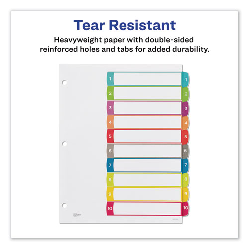 Picture of Customizable TOC Ready Index Multicolor Tab Dividers, 10-Tab, 1 to 10, 11 x 8.5, White, Contemporary Color Tabs, 1 Set