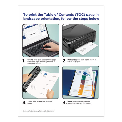 Picture of Customizable Table of Contents Ready Index Dividers with Multicolor Tabs, 5-Tab, 1 to 5, 11 x 8.5, Translucent, 1 Set