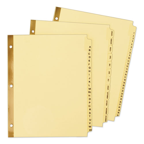 Picture of Preprinted Laminated Tab Dividers with Gold Reinforced Binding Edge, 12-Tab, Jan. to Dec., 11 x 8.5, Buff, 1 Set