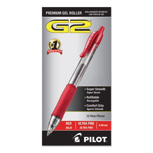 Picture of G2 Premium Gel Pen Convenience Pack, Retractable, Extra-Fine 0.38 mm, Red Ink, Smoke/Red Barrel