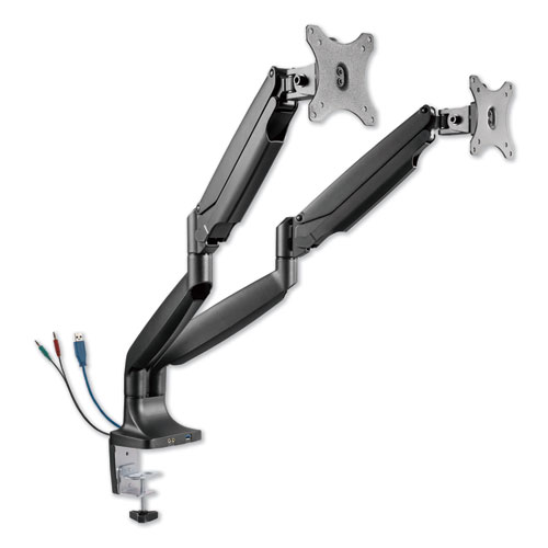 Picture of AdaptivErgo Dual Monitor Arm with USB, For 27" Monitors, 180 deg Rotation, 30 deg Tilt, 135 deg Pan, Black, Supports 11 lb