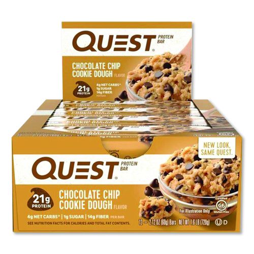 Protein+Bars%2C+Chocolate+Chip+Cookie+Dough%2C+2.12+Oz+Bar%2C+12+Bars%2Fbox