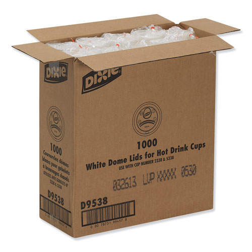 Picture of Dome Hot Drink Lids, Fits 8 oz Cups, White, 100/Sleeve, 10 Sleeves/Carton