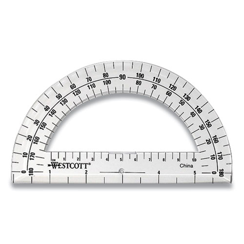 Picture of 180 Degree Protractor, Plastic, 6" Ruler Edge/180 Degree, Clear