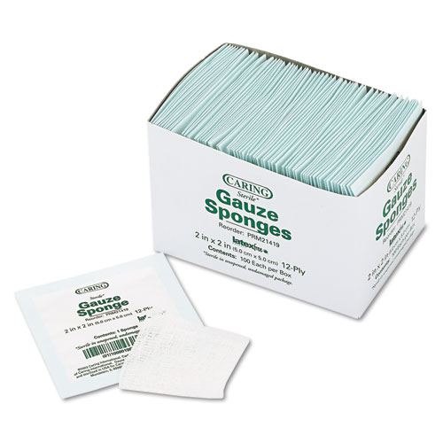 Picture of Caring Woven Gauze Sponges, Sterile, 12-Ply, 2 x 2, 2,400/Carton