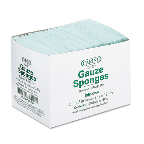 Picture of Caring Woven Gauze Sponges, Sterile, 12-Ply, 2 x 2, 2,400/Carton