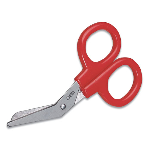 Picture of Angled First Aid Kit Scissors, Rounded Tip, 4" Long, 1.5" Cut Length, Red Offset Handle