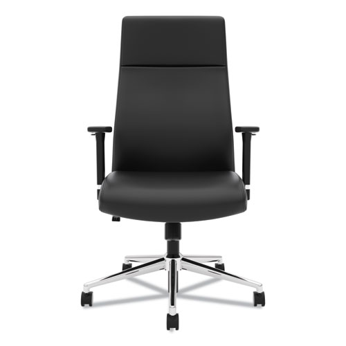 Picture of Define Executive High-Back Leather Chair, Supports 250 lb, 17" to 21" Seat Height, Black Seat/Back, Polished Chrome Base