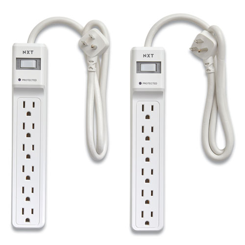 Picture of Surge Protector, 6 AC Outlets, 2.5 ft Cord, 500 J, White, 2/Pack