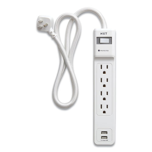 Picture of Surge Protector, 4 AC Outlets/2 USB Ports, 3 ft Cord, 600 J, White