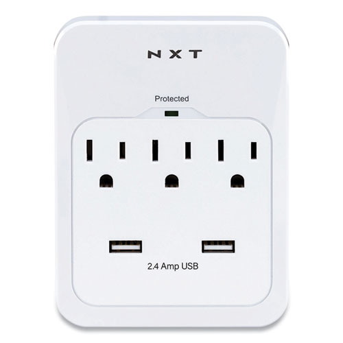 Picture of Wall-Mount Surge Protector, 3 AC Outlets/2 USB Ports, 600 J, White