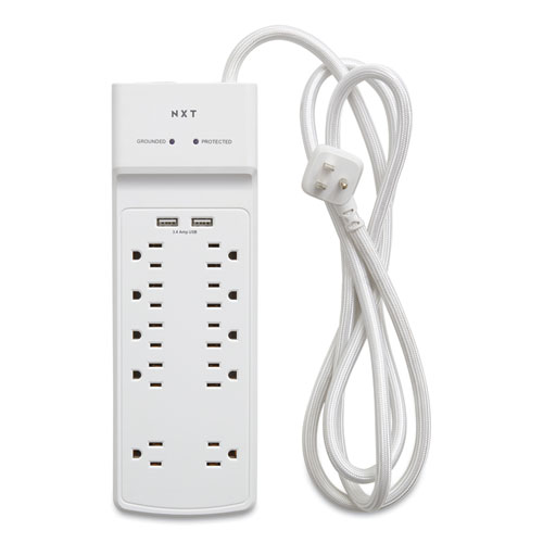 Picture of Surge Protector, 10 AC Outlets/2 USB Ports, 6 ft Cord, 3,000 J, White
