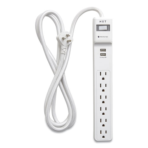 Picture of Surge Protector, 6 AC Outlets/2 USB Ports, 6 ft Cord, 900 J, White