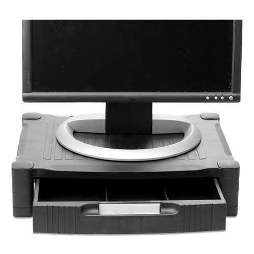 Picture of Monitor Stand Riser with Drawer, 17" x 13" x 3.75", Black, Supports 22 lbs