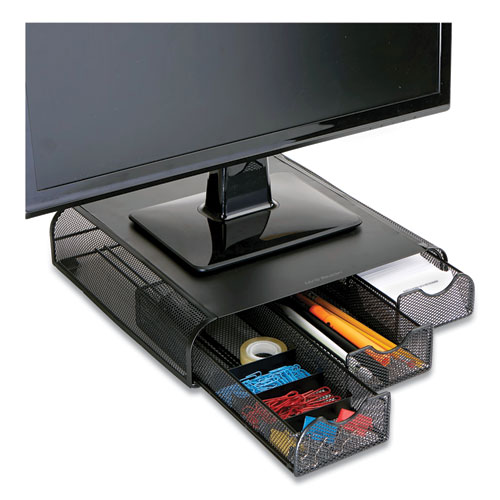 Picture of Perch Monitor Stand and Desk Organizer, 13" x 12.5" x 3", Black