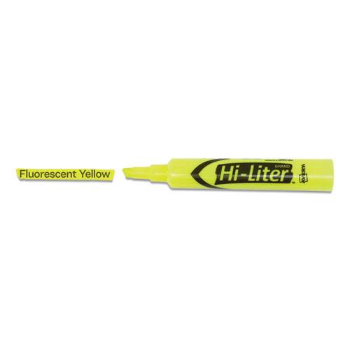 Picture of HI-LITER Desk-Style Highlighters, Fluorescent Yellow Ink, Chisel Tip, Yellow/Black Barrel, Dozen