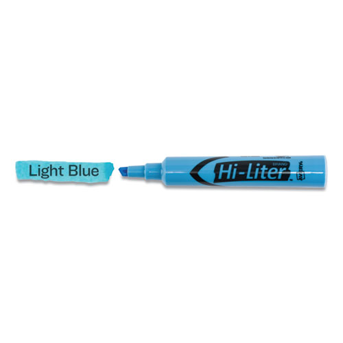 Picture of HI-LITER Desk-Style Highlighters, Light Blue Ink, Chisel Tip, Light Blue/Black Barrel, Dozen