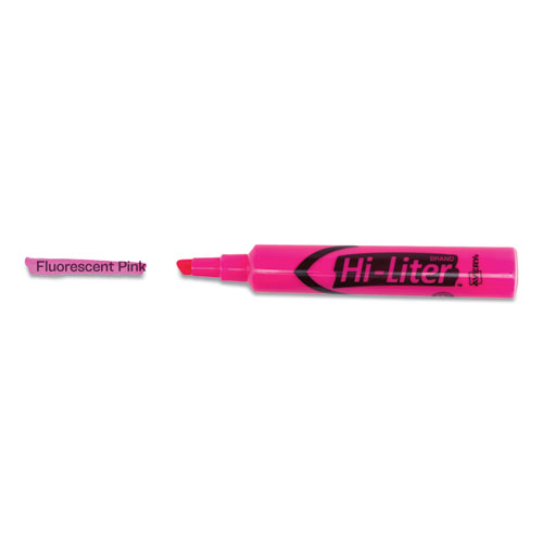 Picture of HI-LITER Desk-Style Highlighters, Fluorescent Pink Ink, Chisel Tip, Pink/Black Barrel, Dozen