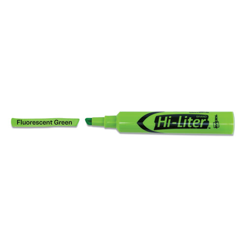 Picture of HI-LITER Desk-Style Highlighters, Fluorescent Green Ink, Chisel Tip, Green/Black Barrel, Dozen