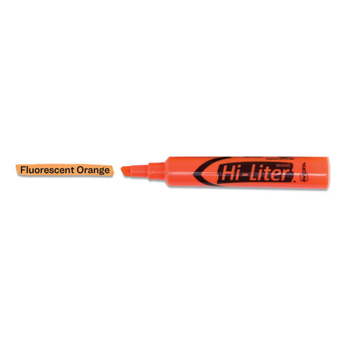 Picture of HI-LITER Desk-Style Highlighters, Fluorescent Orange Ink, Chisel Tip, Orange/Black Barrel, Dozen