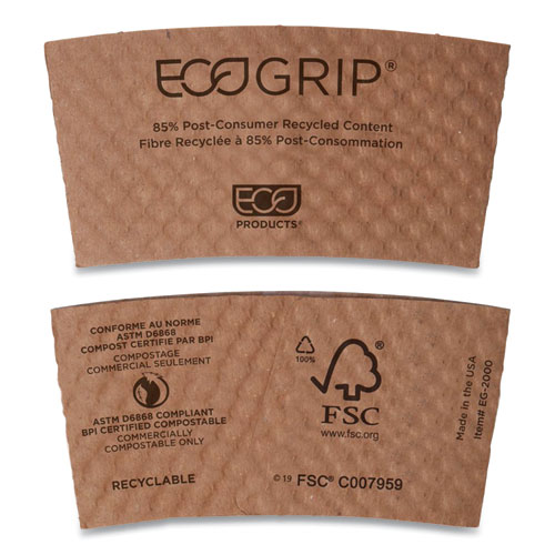 Ecogrip+Hot+Cup+Sleeves+-+Renewable+And+Compostable%2C+Fits+12%2C+16%2C+20%2C+24+Oz+Cups%2C+Kraft%2C+1%2C300%2Fcarton