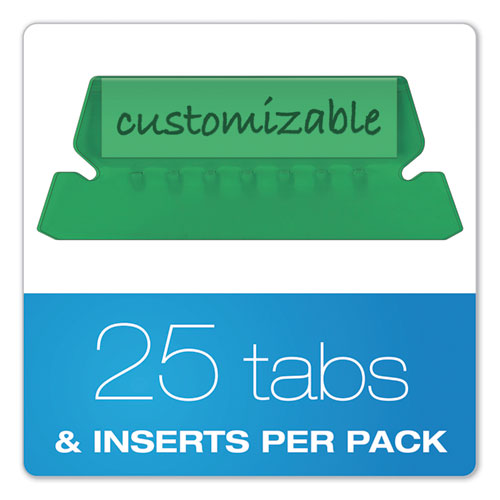 Picture of Transparent Colored Tabs For Hanging File Folders, 1/5-Cut, Green, 2" Wide, 25/Pack