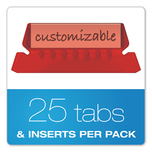 Picture of Transparent Colored Tabs For Hanging File Folders, 1/5-Cut, Red, 2" Wide, 25/Pack