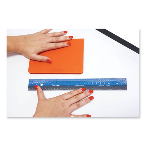 Picture of Easy Read Stainless Steel Ruler, Standard/Metric, 12".5 Long, Blue