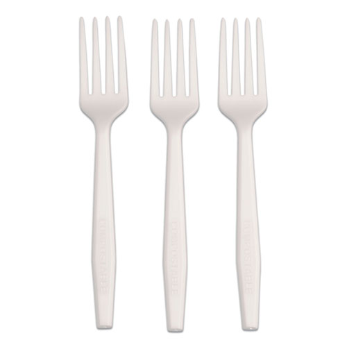 Picture of CPLA Cutlery, Heavyweight Fork, Plastic, White, 1,000/Carton
