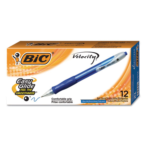 Picture of Velocity Easy Glide Ballpoint Pen, Retractable, Medium 1 mm, Blue Ink, Translucent Blue Barrel, Dozen