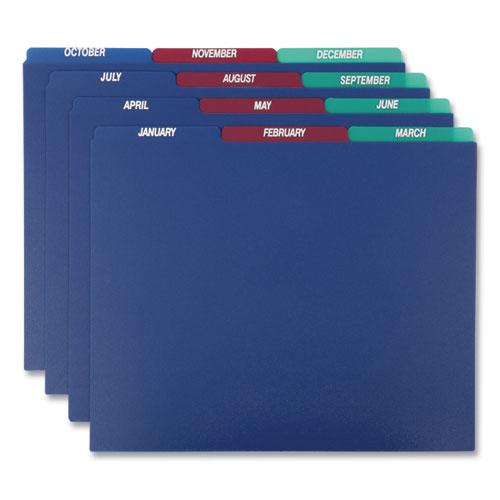 Picture of Poly Top Tab File Guides, 1/3-Cut Top Tab, January to December, 8.5 x 11, Assorted Colors, 12/Set