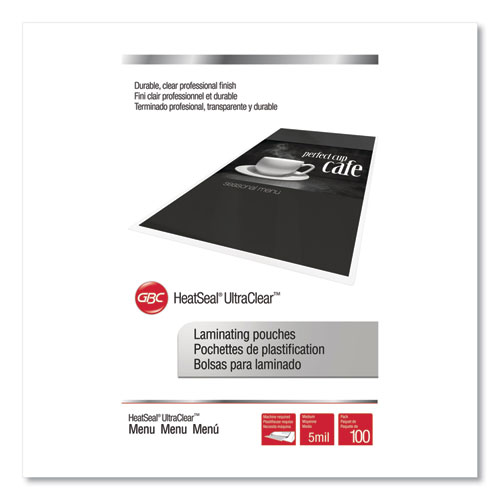 Picture of HeatSeal UltraClear Thermal Laminating Pouches, Menu Size, 5 mil, 11.5" x 17.5", Clear, 100/Box