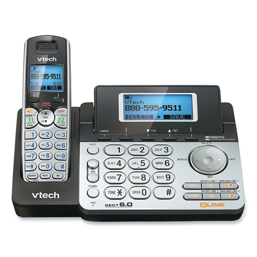 Picture of DS6151-2 Two-Handset Two-Line Cordless Phone with Answering System, Black/Silver