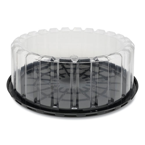 Picture of Plastic Cake Container, Shallow 9" Cake Container, 9" Diameter x 3.38"h, Clear/Black, 90/Carton