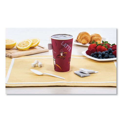 Picture of Paper Hot Drink Cups in Bistro Design, 16 oz, Maroon, 1,000/Carton