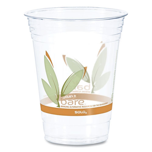 Picture of Bare Eco-Forward RPET Cold Cups, 16 oz to 18 oz, Leaf Design, Clear, 50/Pack, 20 Packs/Carton