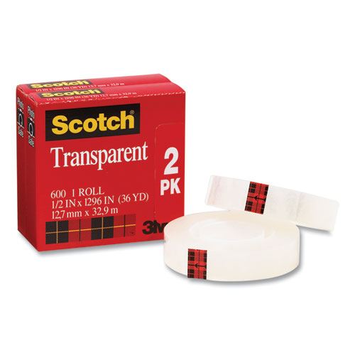 Picture of Transparent Tape, 1" Core, 0.5" x 36 yds, Crystal Clear, 2/Pack
