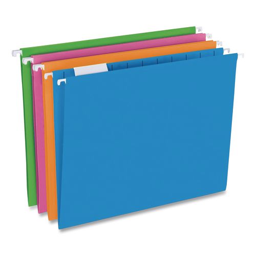 Picture of Glow Poly Hanging File Folders, Letter Size, 1/5-Cut Tabs, Assorted Colors, 12/Box