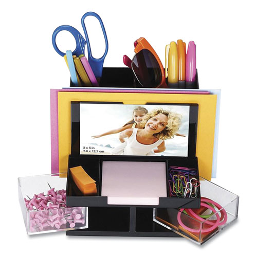 VersaPlus+Desk+Organizer%2C7+Compartments%2C+Plastic%2C+6.19+x+6.31+x+5.5%2C+Black