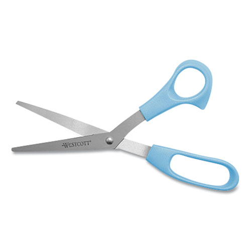 Picture of All Purpose Value Stainless Steel Scissors, 8" Long, 3" Cut Length, Offset Assorted Color Handles, 3/Pack