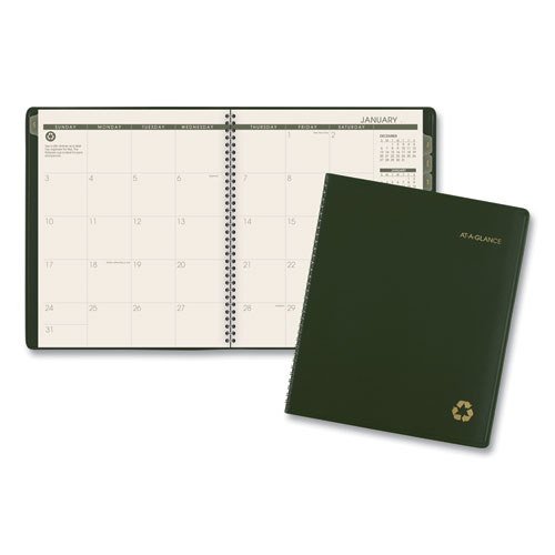 Recycled Monthly Planner, 11 X 9, Green Cover, 13-Month (jan To Jan): 2022 To 2023