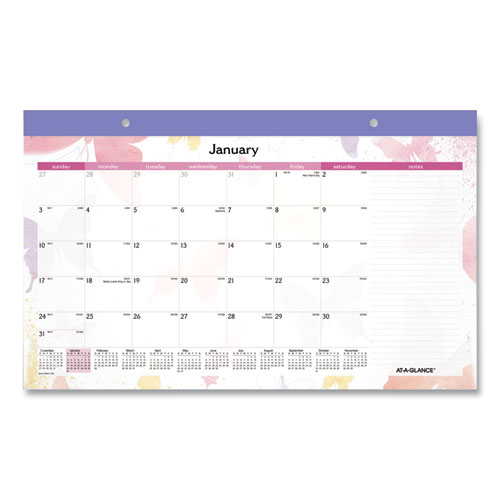 Watercolors+Monthly+Desk+Pad+Calendar%2C+Watercolor+Artwork%2C+17.75+x+11%2C+White+Sheets%2C+Purple+Binding%2C+12-Month+%28Jan-Dec%29%3A+2024