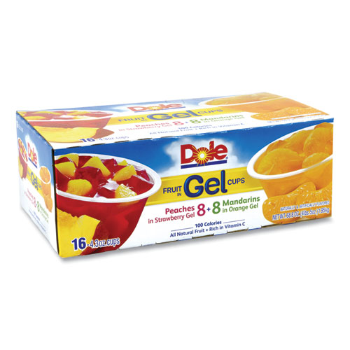 Picture of Fruit in Gel Cups, Mandarins/Orange, Peaches/Strawberry, 4.3 oz Cups, 16 Cups/Carton