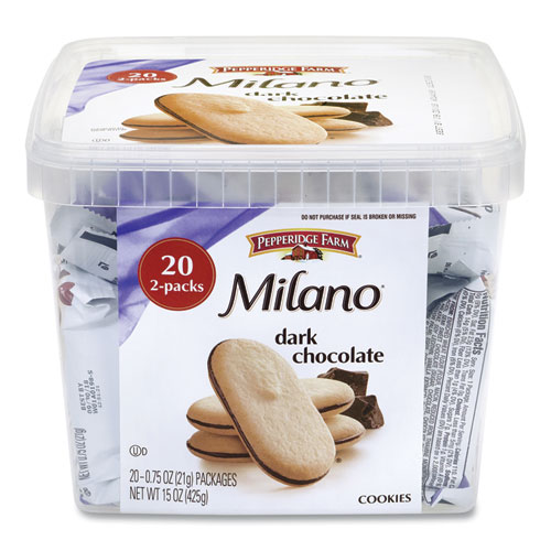 Picture of Milano Dark Chocolate Cookies, 0.75 oz Pack, 20 Packs/Box