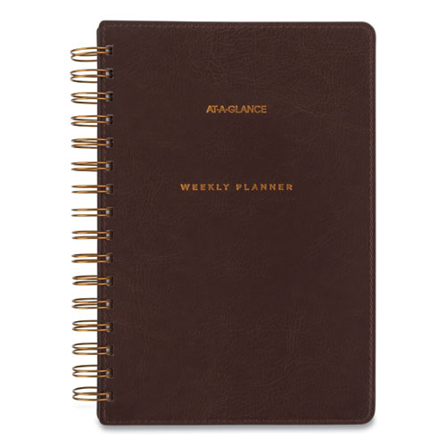 Picture of Signature Collection Distressed Brown Weekly Monthly Planner, 8.5 x 5.5, Brown Cover, 13-Month (Jan to Jan): 2023 to 2024