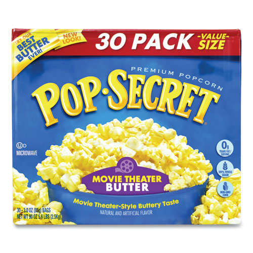 Picture of Microwave Popcorn, Movie Theater Butter, 3 oz Bags, 30/Carton