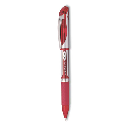 Picture of EnerGel Deluxe Gel Pen, Stick, Medium 0.7 mm, Red Ink, Silver/Red Barrel, Dozen